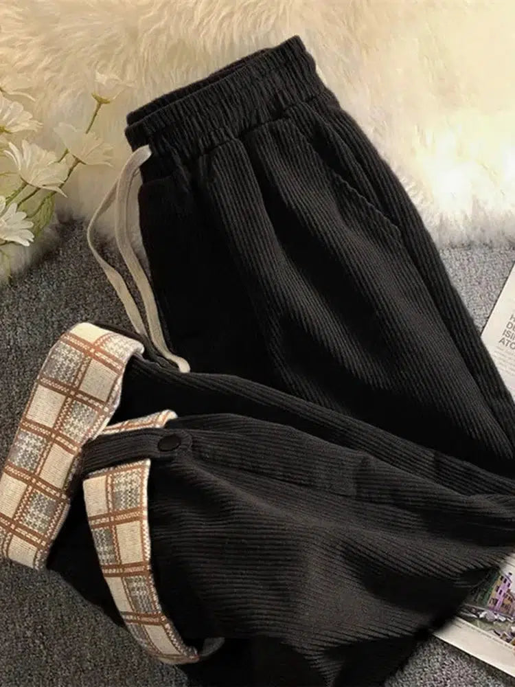 Y2K Vintage Drawstring Corduroy Pants for Casual Outfits & Spring Fashion