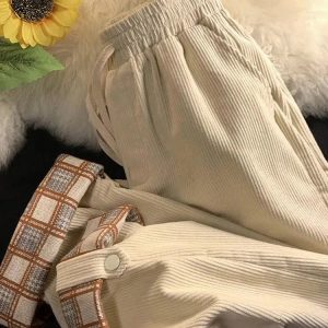 Y2K Vintage Drawstring Corduroy Pants for Casual Outfits & Spring Fashion
