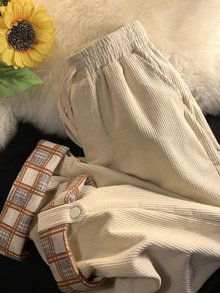 Y2K Vintage Drawstring Corduroy Pants for Casual Outfits & Spring Fashion