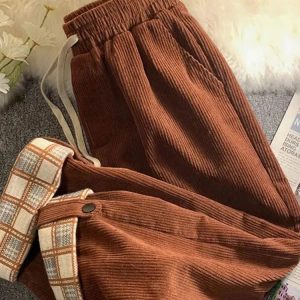Y2K Vintage Drawstring Corduroy Pants for Casual Outfits & Spring Fashion