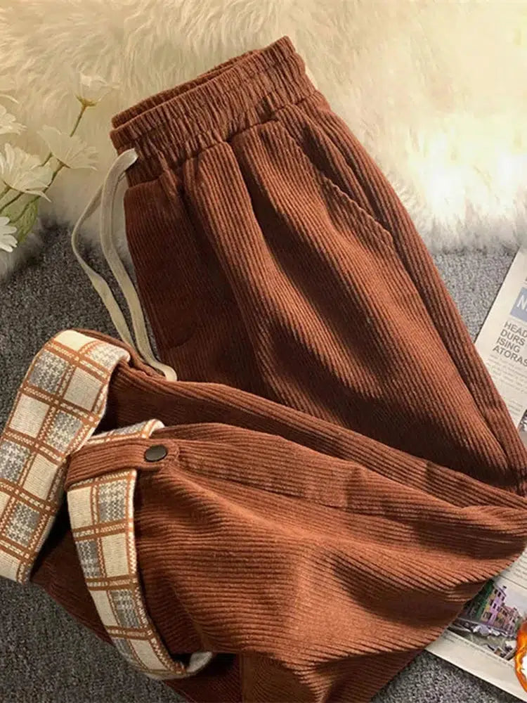 Y2K Vintage Drawstring Corduroy Pants for Casual Outfits & Spring Fashion