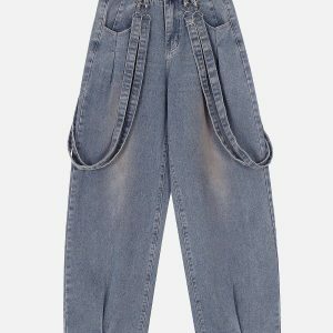 Y2K Vintage Solid Double Strap Jeans for Trendy Summer & Spring Outfits