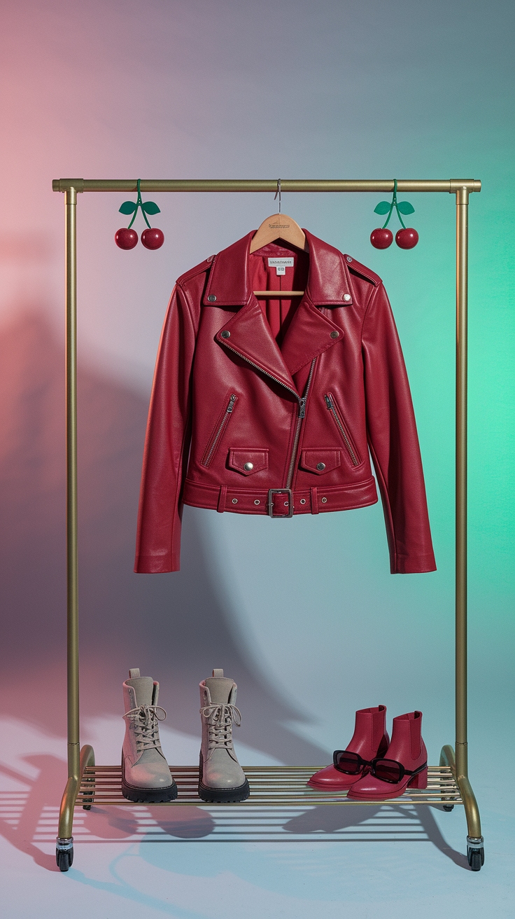 Red Leather Jacket Aesthetic: Bold and Chic outfit idea