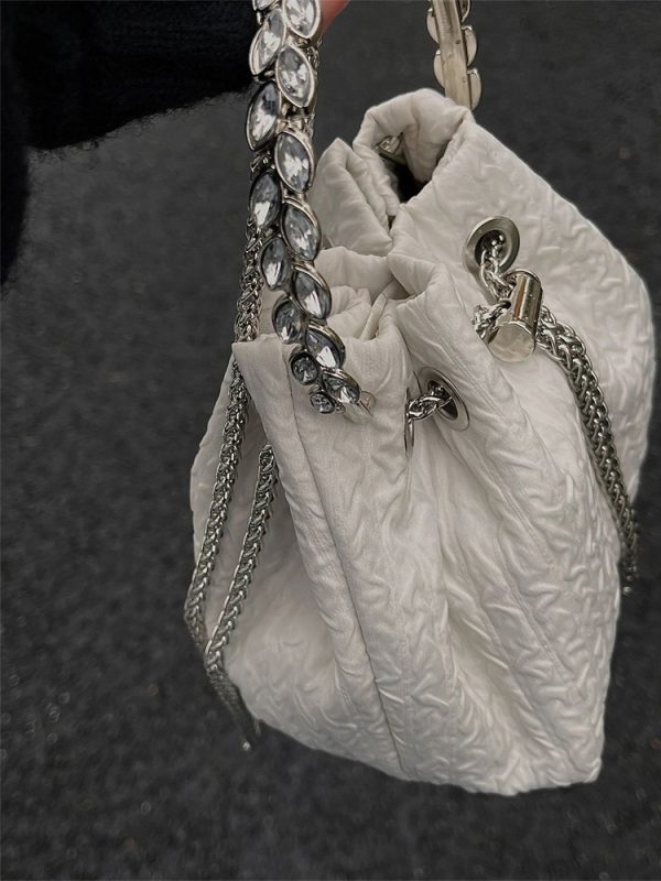 2023 Women's Rhinestone Round Ring Bucket Bag - Sweet Chain Shoulder Crossbody Handbag, Trendy Fashion Accessory