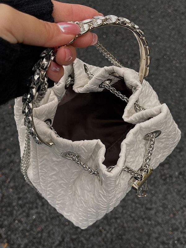 2023 Women's Rhinestone Round Ring Bucket Bag - Sweet Chain Shoulder Crossbody Handbag, Trendy Fashion Accessory