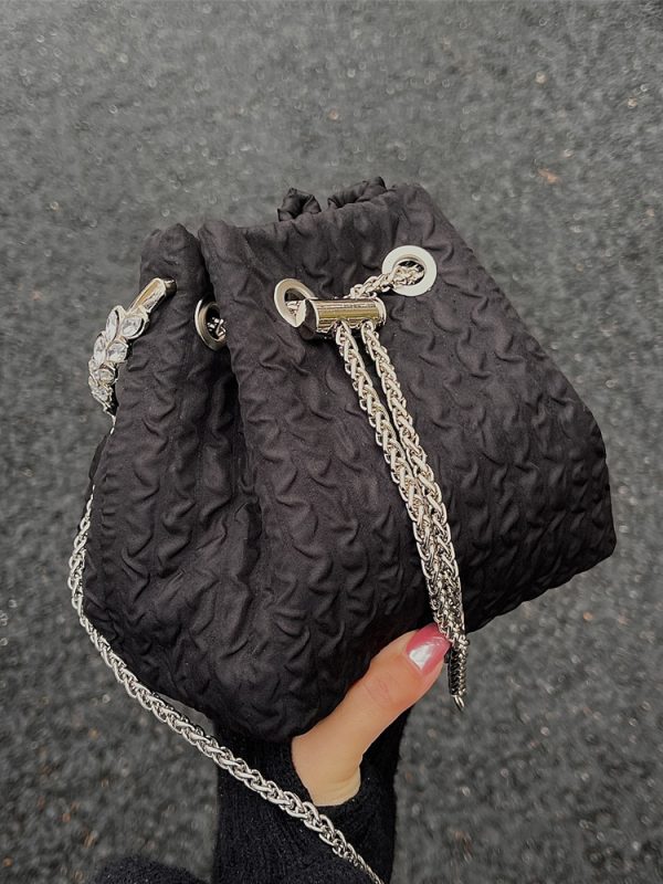 2023 Women's Rhinestone Round Ring Bucket Bag - Sweet Chain Shoulder Crossbody Handbag, Trendy Fashion Accessory