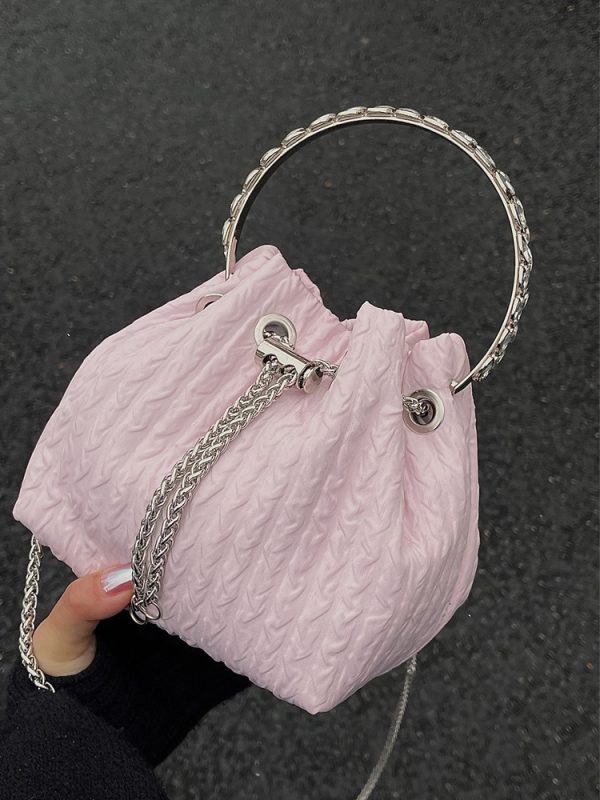 2023 Women's Rhinestone Round Ring Bucket Bag - Sweet Chain Shoulder Crossbody Handbag, Trendy Fashion Accessory