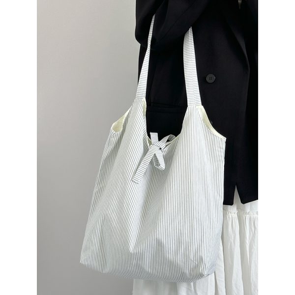 2024 INS-Style Striped Canvas Tote Bag for Women - Large Capacity Underarm Shoulder Bag, Trendy and Chic