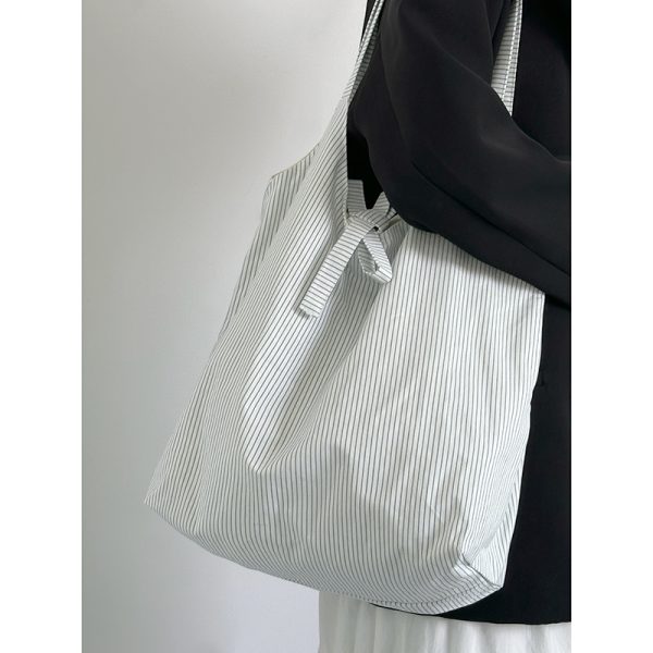 2024 INS-Style Striped Canvas Tote Bag for Women - Large Capacity Underarm Shoulder Bag, Trendy and Chic