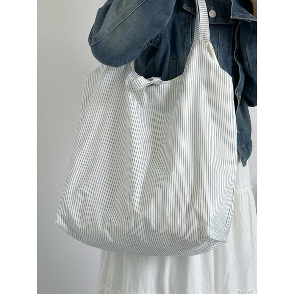 2024 INS-Style Striped Canvas Tote Bag for Women - Large Capacity Underarm Shoulder Bag, Trendy and Chic