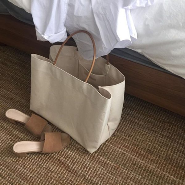 2024 Minimalist Large Capacity Shoulder Canvas Tote Bag - Dongdaemun Style Women's Shopping Bag