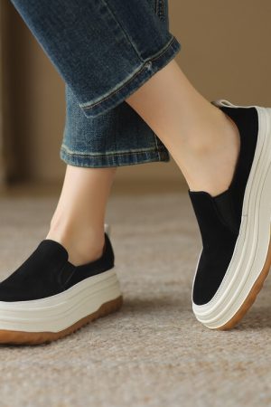 2024 New Italian-Style Thick-Soled Wedge Shoes for Women - 5 cm Soft Sole Genuine Leather Comfort