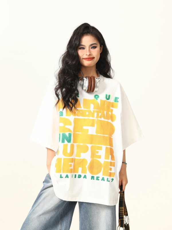 2024 Summer American Vintage Short Sleeve Letter Print T-Shirt for Men and Women - Street Style Couples Top