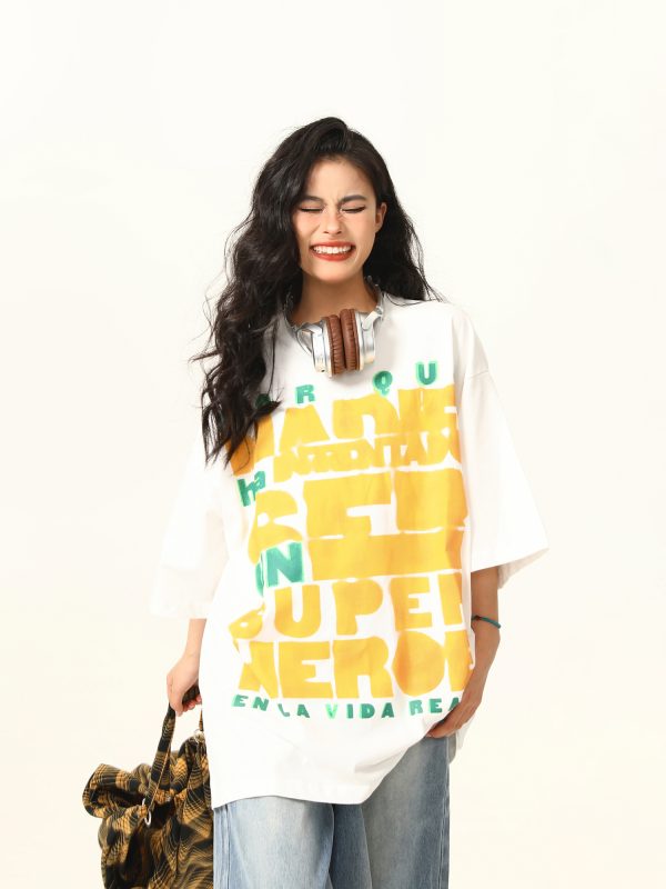 2024 Summer American Vintage Short Sleeve Letter Print T-Shirt for Men and Women - Street Style Couples Top