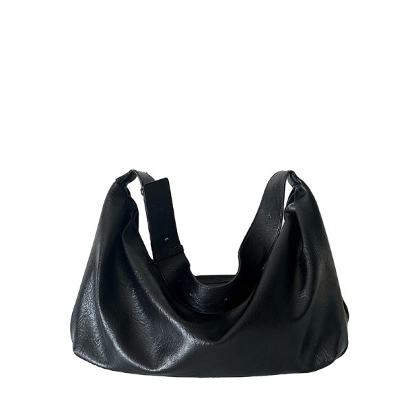 2024 Vintage Soft Leather Black Dumpling Bag for Women - Large Capacity Casual Shoulder Crossbody Tote