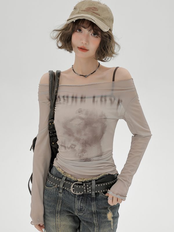 2024 Women's Mesh Long Sleeve Tank Top Two-Piece Set - American Style Slim Fit Sexy Fashion