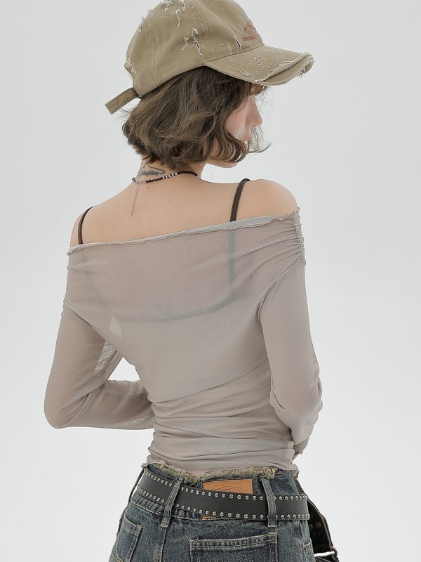 2024 Women's Mesh Long Sleeve Tank Top Two-Piece Set - American Style Slim Fit Sexy Fashion