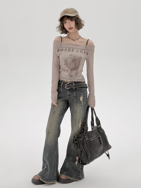 2024 Women's Mesh Long Sleeve Tank Top Two-Piece Set - American Style Slim Fit Sexy Fashion