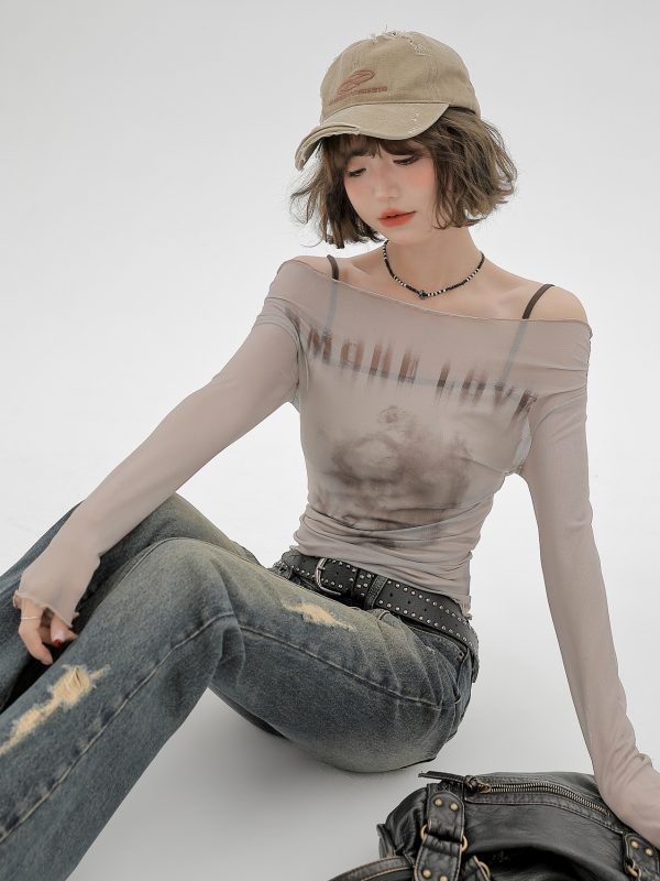 2024 Women's Mesh Long Sleeve Tank Top Two-Piece Set - American Style Slim Fit Sexy Fashion