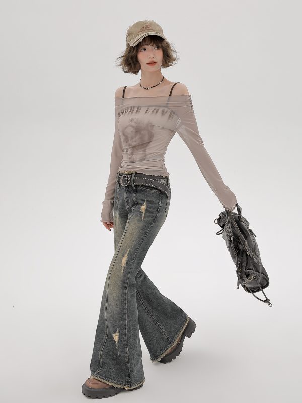 2024 Women's Mesh Long Sleeve Tank Top Two-Piece Set - American Style Slim Fit Sexy Fashion