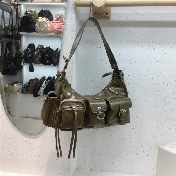 2024 Women's Multi-Pocket Rivet Tote Bag - Hot Girl Underarm Motorcycle Style Shoulder Crossbody Bag