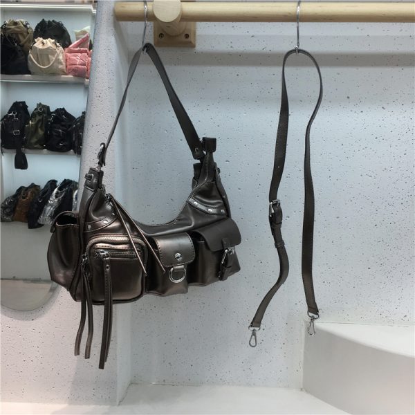 2024 Women's Multi-Pocket Rivet Tote Bag - Hot Girl Underarm Motorcycle Style Shoulder Crossbody Bag