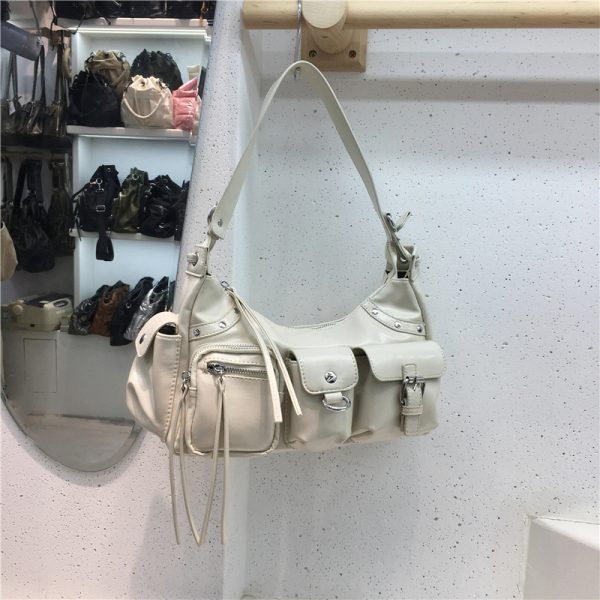 2024 Women's Multi-Pocket Rivet Tote Bag - Hot Girl Underarm Motorcycle Style Shoulder Crossbody Bag