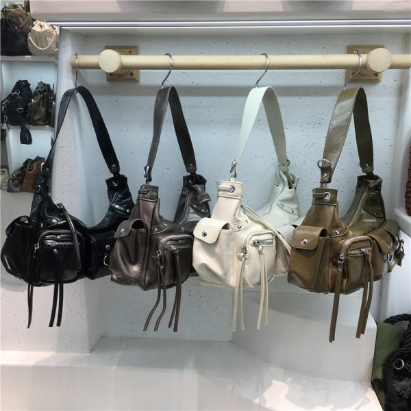 2024 Women's Multi-Pocket Rivet Tote Bag - Hot Girl Underarm Motorcycle Style Shoulder Crossbody Bag