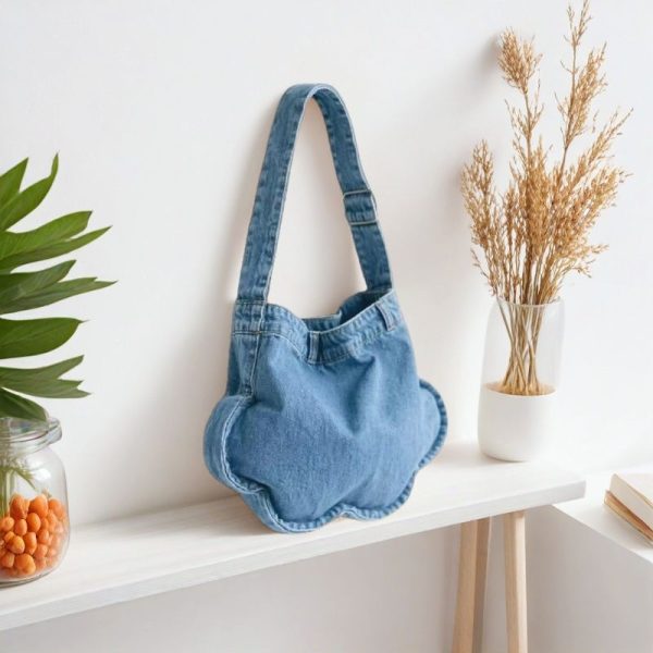 2025 Fashionable Versatile Denim Floral Tote Bag - High-End Shoulder Crossbody Commuter Bag for Trendy Style