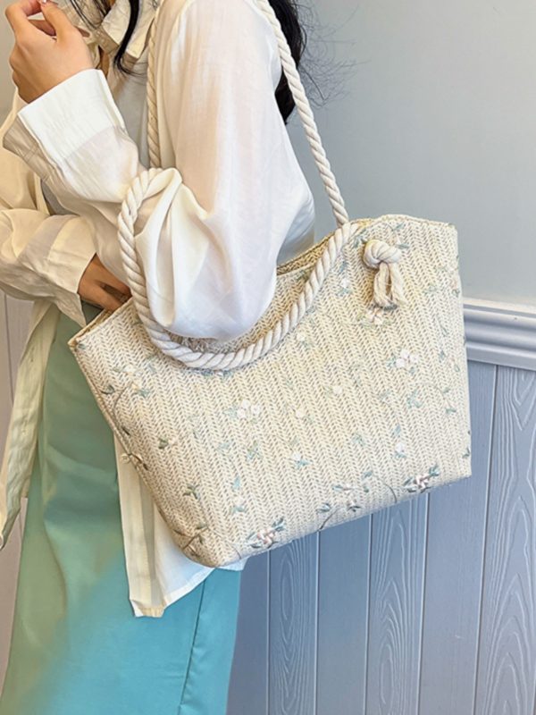2025 Large Capacity Woven Straw Tote Bag for Women - Stylish Summer Shoulder Bag, Versatile Commuter Design with Rope Detail