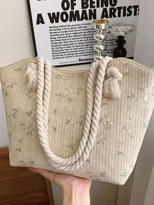 2025 Large Capacity Woven Straw Tote Bag for Women - Stylish Summer Shoulder Bag, Versatile Commuter Design with Rope Detail