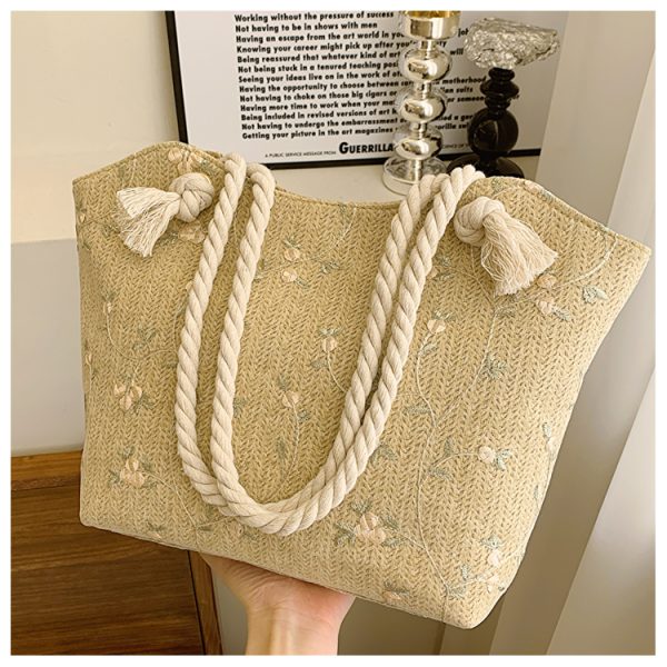 2025 Large Capacity Woven Straw Tote Bag for Women - Stylish Summer Shoulder Bag, Versatile Commuter Design with Rope Detail