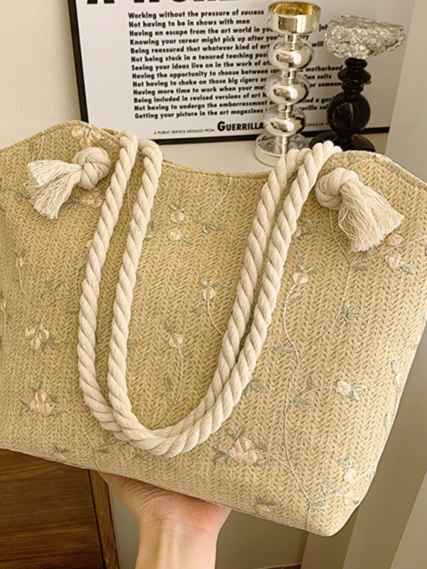 2025 Large Capacity Woven Straw Tote Bag for Women - Stylish Summer Shoulder Bag, Versatile Commuter Design with Rope Detail