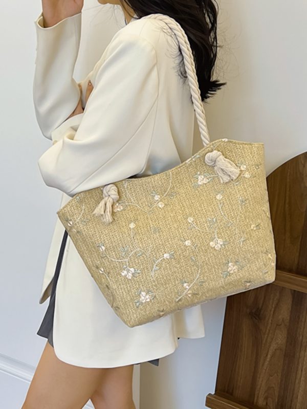 2025 Large Capacity Woven Straw Tote Bag for Women - Stylish Summer Shoulder Bag, Versatile Commuter Design with Rope Detail