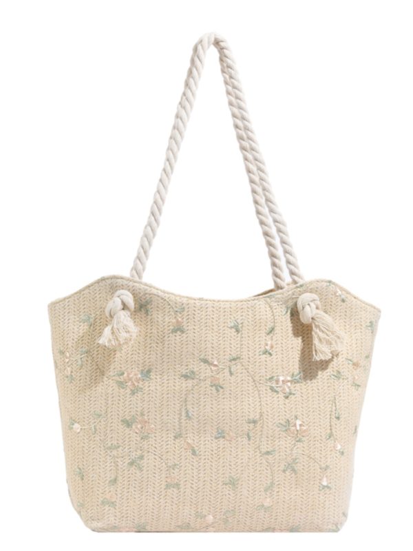 2025 Large Capacity Woven Straw Tote Bag for Women - Stylish Summer Shoulder Bag, Versatile Commuter Design with Rope Detail