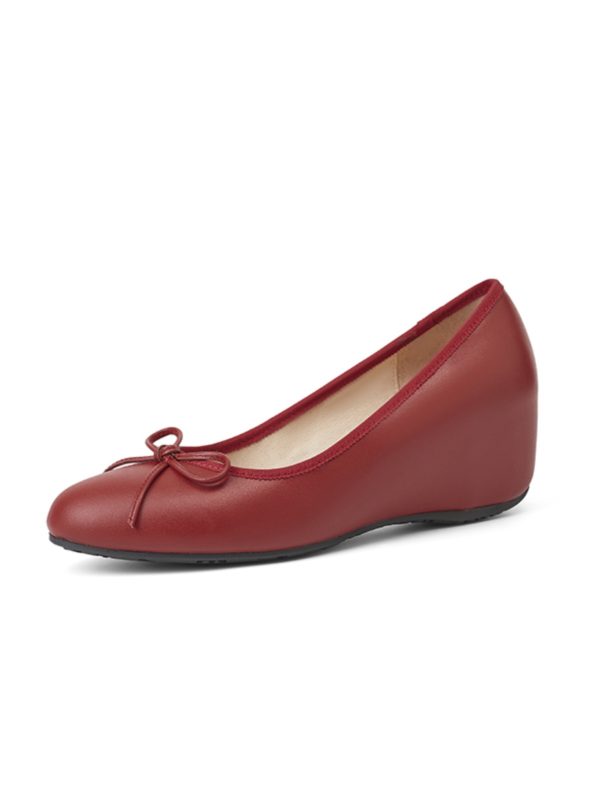 2025 New Spring Summer Women's Red Wedge Heels - First Layer Cowhide, Height-Increasing Shallow Mouth Design