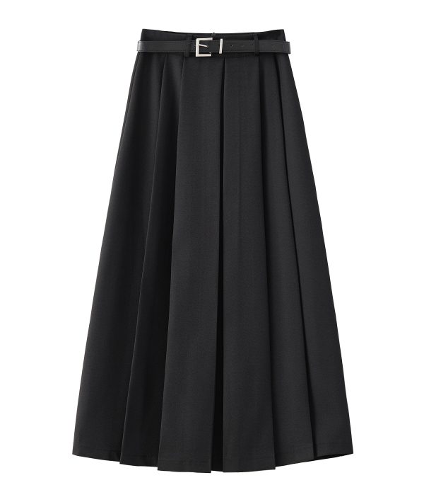 2025 Spring Apricot Pleated Midi Skirt for Women, High-End A-Line Design, Trendy Spring Fashion