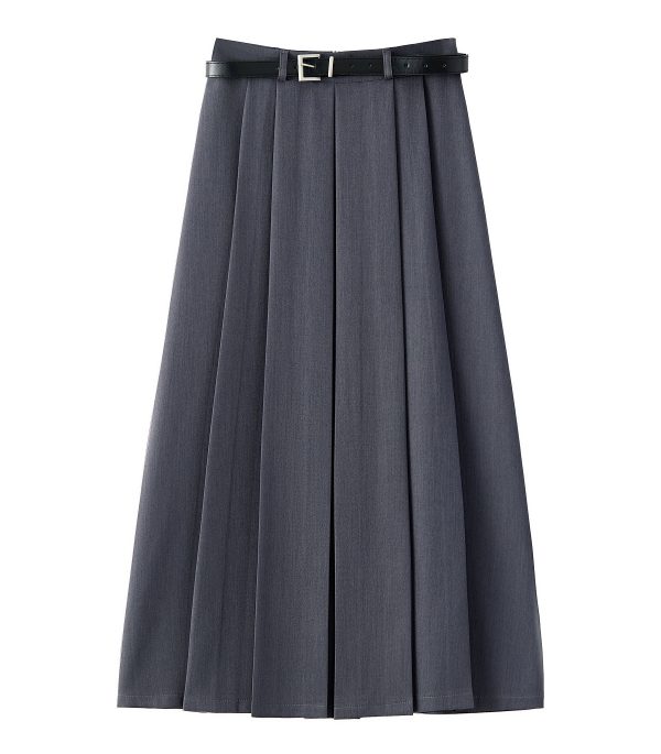 2025 Spring Apricot Pleated Midi Skirt for Women, High-End A-Line Design, Trendy Spring Fashion