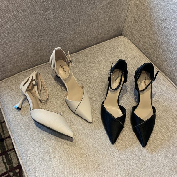 2025 Spring Women's Elegant Rhinestone One-Strap High Heels, Slimming Pointed Toe Design, Sexy Shallow Mouth Flats