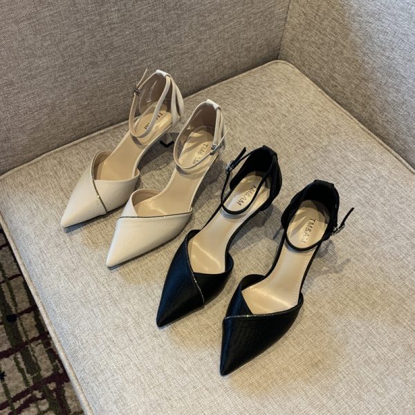 2025 Spring Women's Elegant Rhinestone One-Strap High Heels, Slimming Pointed Toe Design, Sexy Shallow Mouth Flats