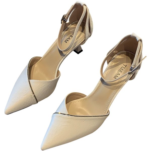 2025 Spring Women's Elegant Rhinestone One-Strap High Heels, Slimming Pointed Toe Design, Sexy Shallow Mouth Flats