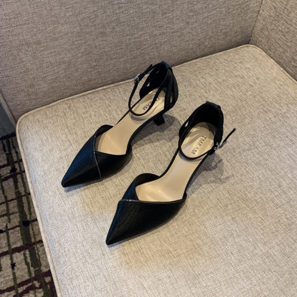2025 Spring Women's Elegant Rhinestone One-Strap High Heels, Slimming Pointed Toe Design, Sexy Shallow Mouth Flats