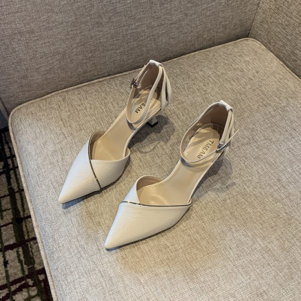 2025 Spring Women's Elegant Rhinestone One-Strap High Heels, Slimming Pointed Toe Design, Sexy Shallow Mouth Flats