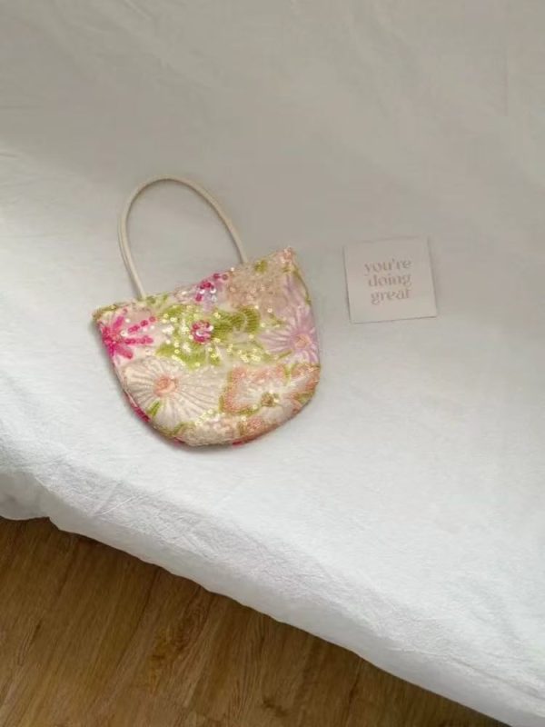 2025 Spring Women's Floral Embroidered Sequin Tote Bag, Casual Large Capacity Crossbody Bag, Versatile Fashion Accessory