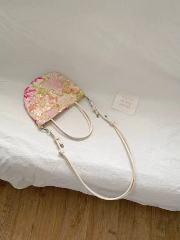 2025 Spring Women's Floral Embroidered Sequin Tote Bag, Casual Large Capacity Crossbody Bag, Versatile Fashion Accessory