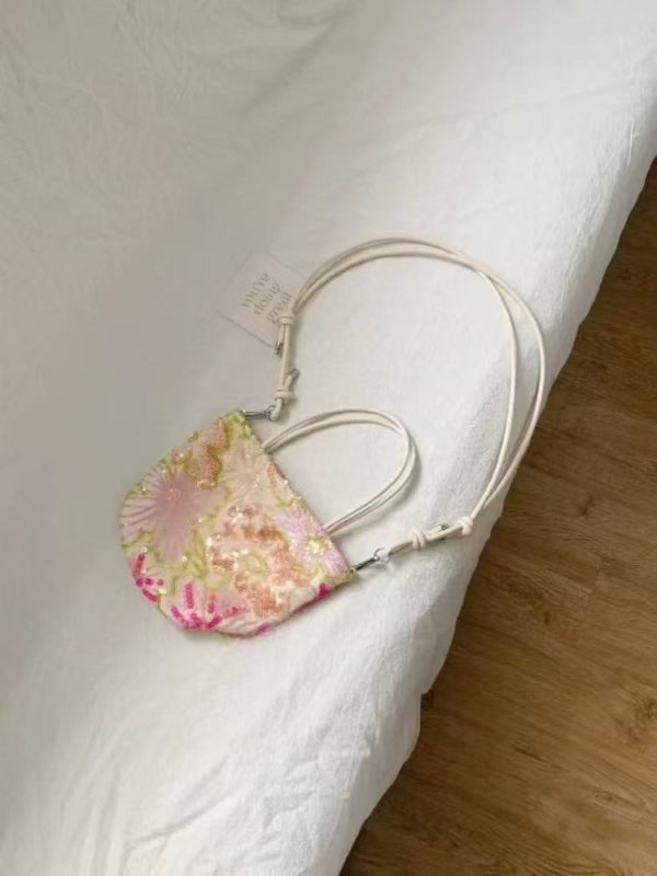 2025 Spring Women's Floral Embroidered Sequin Tote Bag, Casual Large Capacity Crossbody Bag, Versatile Fashion Accessory