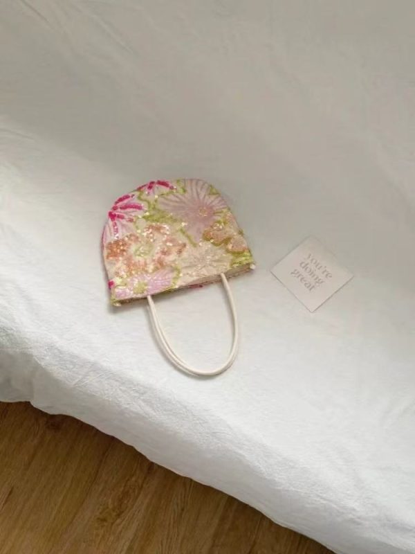 2025 Spring Women's Floral Embroidered Sequin Tote Bag, Casual Large Capacity Crossbody Bag, Versatile Fashion Accessory