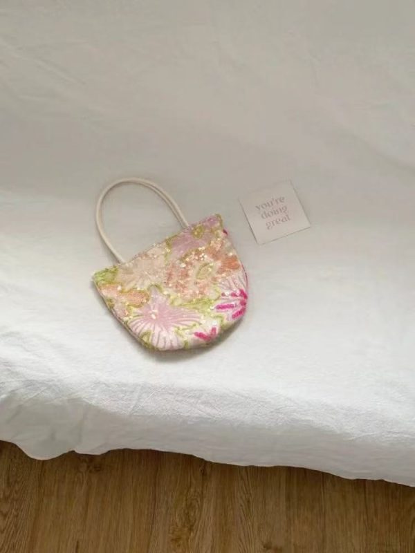 2025 Spring Women's Floral Embroidered Sequin Tote Bag, Casual Large Capacity Crossbody Bag, Versatile Fashion Accessory