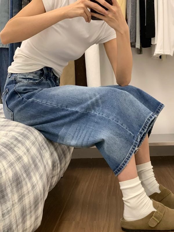 2025 Summer Plus Size American Retro Wide-Leg Jeans for Women - Loose Mid-Length Fashion Pants