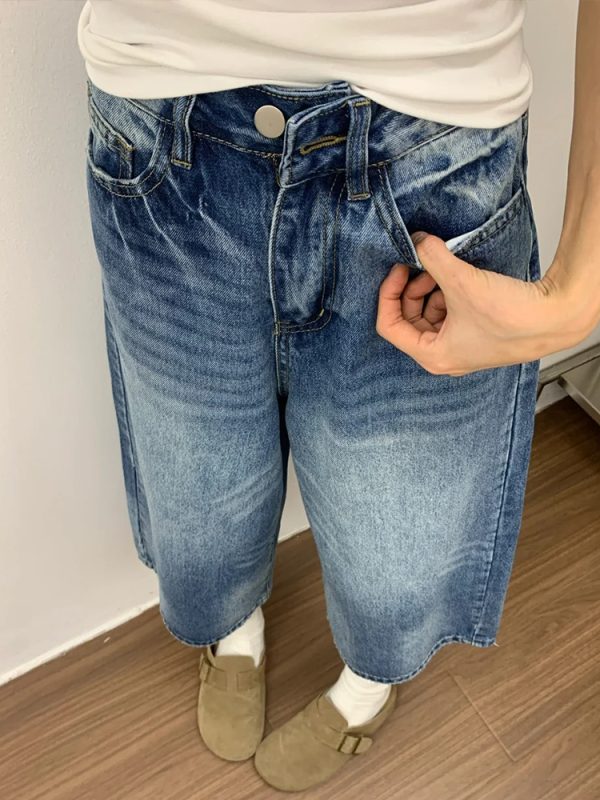 2025 Summer Plus Size American Retro Wide-Leg Jeans for Women - Loose Mid-Length Fashion Pants